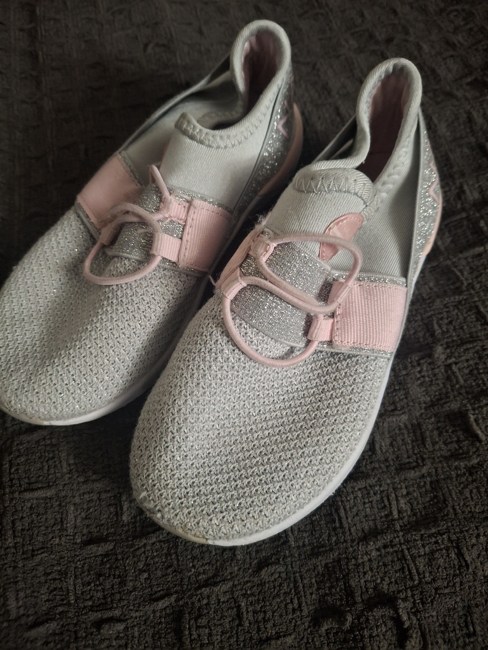 Nautica Girls Grey and Pink Slip-On Knit Sneakers